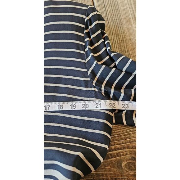 Vintage Blazer Skirt Set Womens 14 Tan Silk Black Striped Jacket Top Retro 80s - Picture 10 of 13